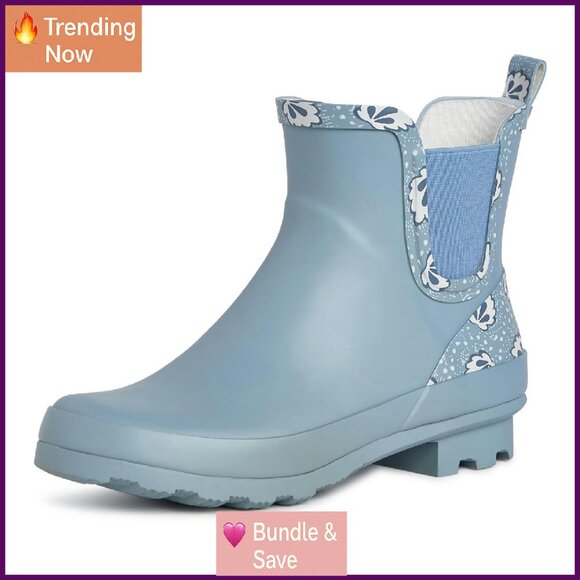 Waterproof Rubber Rain Boots Mid Cut Ankle Chelsea Style Lightweight